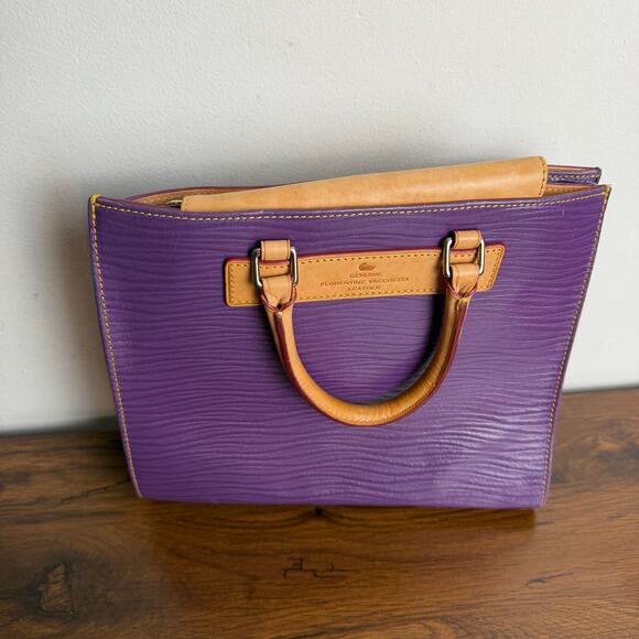 Dooney & Bourke Florentine Vacchetta Purple Leather Top Handle Satchel Tote - Picture 10 of 14